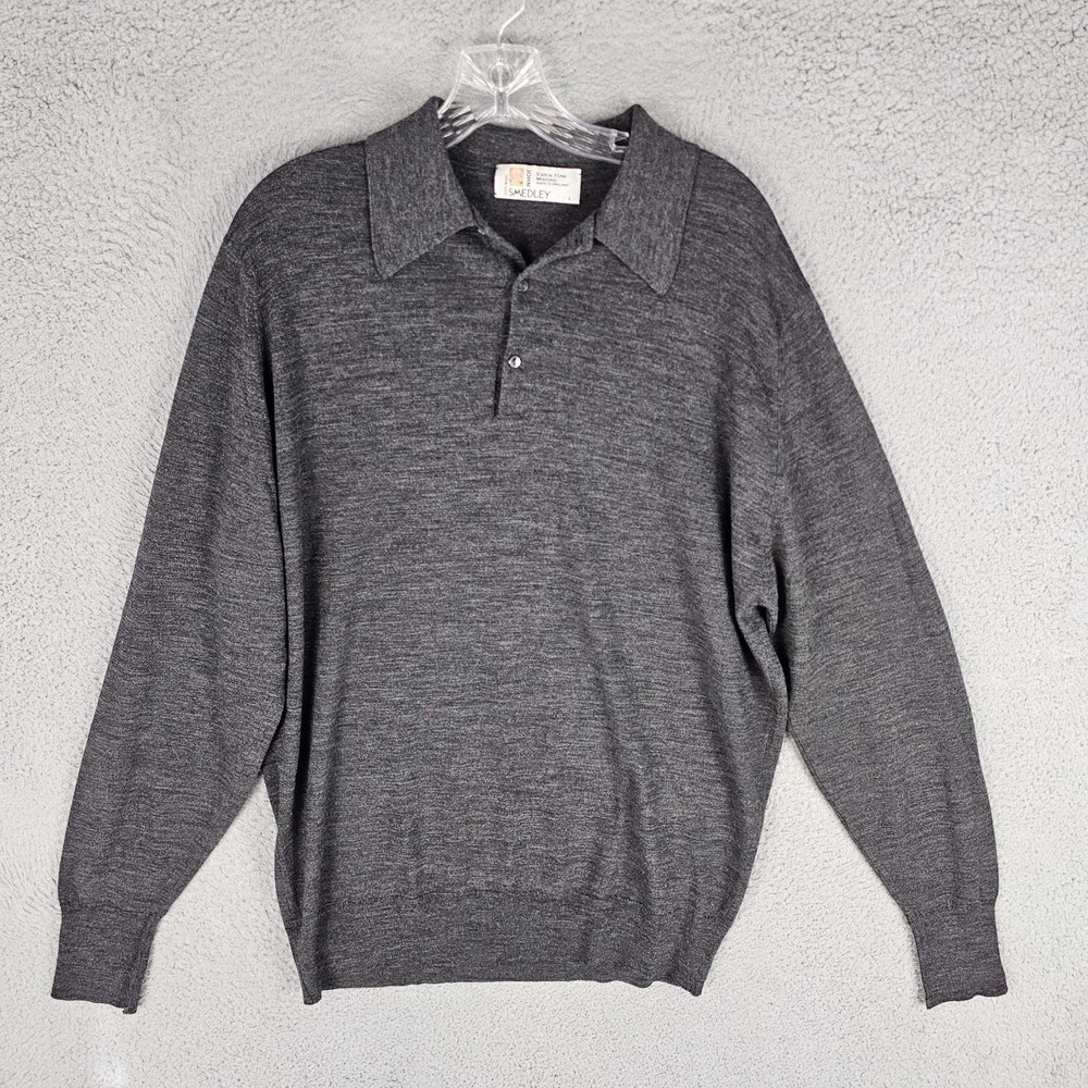 John Smedley Polo Shirt Mens Large Merino Wool Golf England Raglan Sleeve